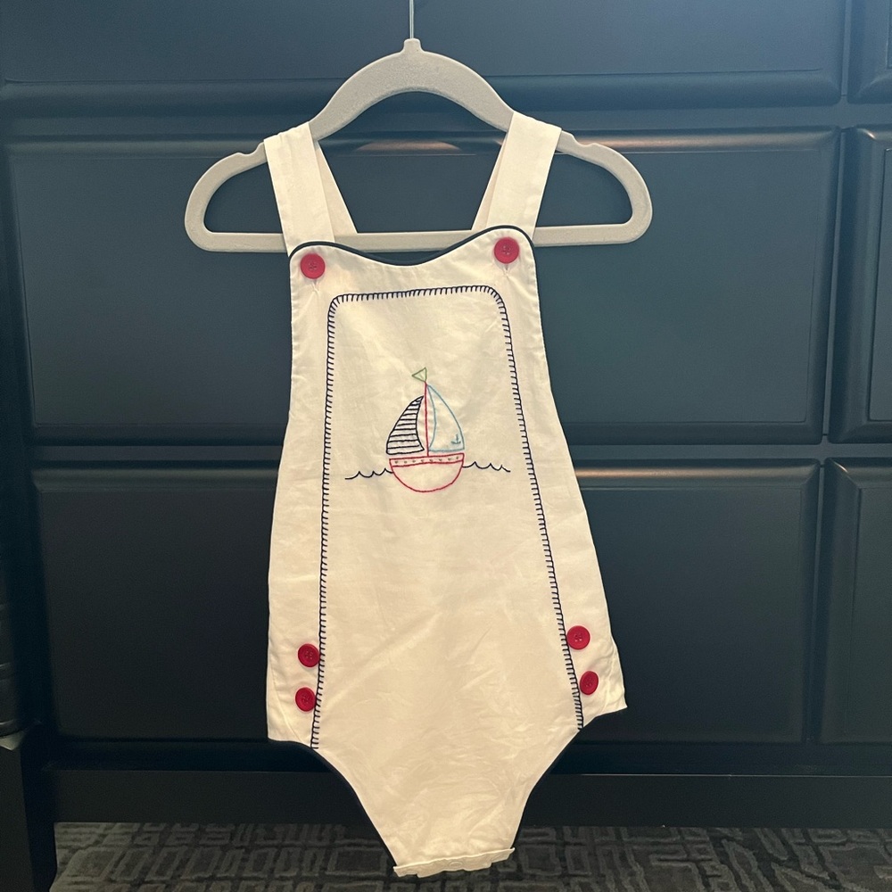 Bella Bliss White Sailboat Embroidery Bubble NWT 24M